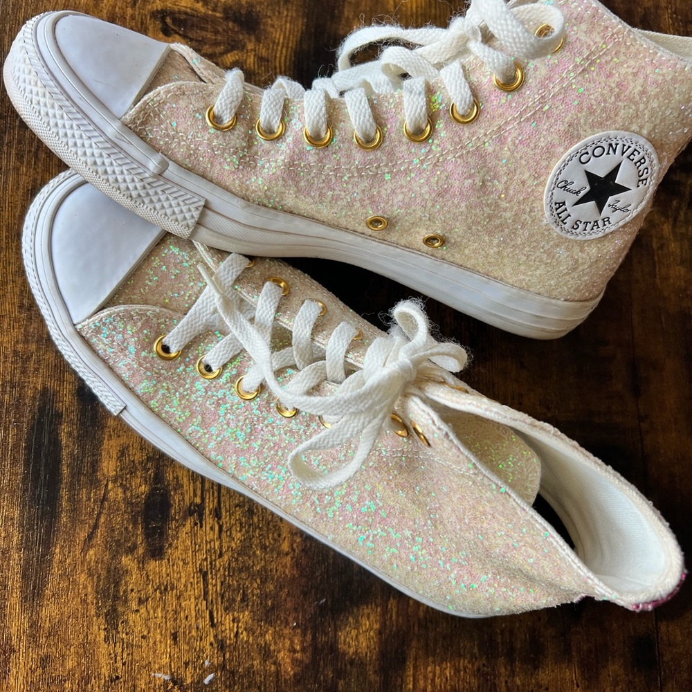 Customized Converse Glitter Pink and White High-Tops cute for Prom or Wedding